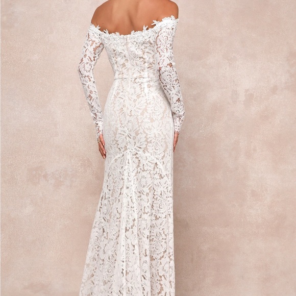 Lulu's Romance Dreamer White Lace Off-the-Shoulder Maxi Dress - Picture 3 of 10